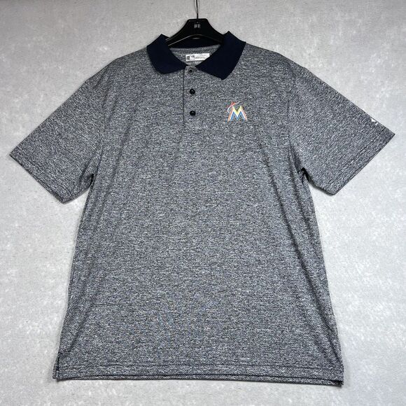 Miami Marlins Polo Shirt Mens XL Gray Short Sleeve Casual Stretch MLB Baseball - Picture 1 of 13